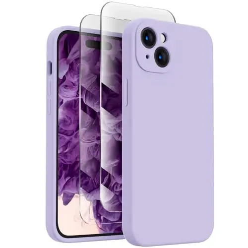 FireNova Designed for iPhone 15 Case, Silicone Upgraded [Camera Protection] Phone Case with [2 Screen Protectors], Soft Anti-Scratch Microfiber Lining Inside, 6.1 inch, Clove Purple 