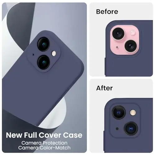 FireNova Designed for iPhone 15 Case, Silicone Upgraded [Camera Protection] Phone Case with [2 Screen Protectors], Soft Anti-Scratch Microfiber Lining Inside, 6.1 inch, Navy Blue - 3