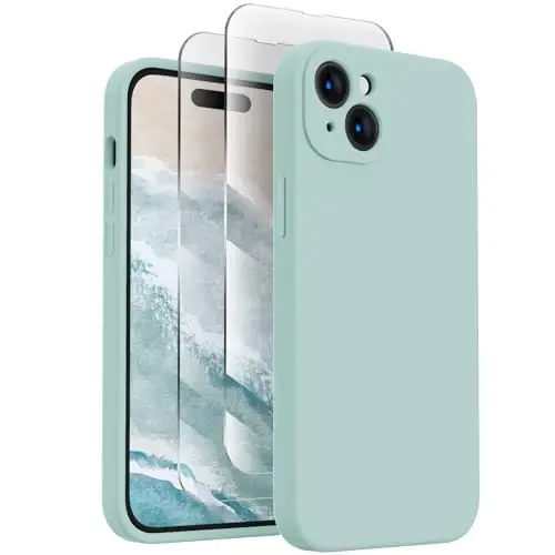 FireNova Designed for iPhone 15 Case, Silicone Upgraded [Camera Protection] Phone Case with [2 Screen Protectors], Soft Anti-Scratch Microfiber Lining Inside, 6.1 inch, Mint Green - FIRENOVA (1)