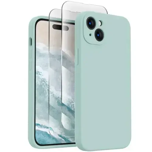 FireNova Designed for iPhone 15 Case, Silicone Upgraded [Camera Protection] Phone Case with [2 Screen Protectors], Soft Anti-Scratch Microfiber Lining Inside, 6.1 inch, Mint Green - 2