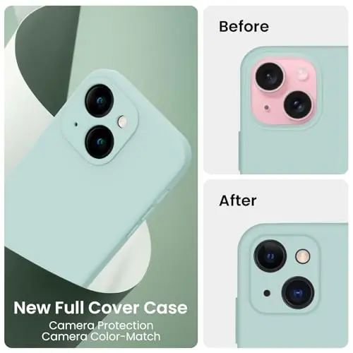 FireNova Designed for iPhone 15 Case, Silicone Upgraded [Camera Protection] Phone Case, Soft Anti-Scratch Microfiber Lining Inside, 6.1 inch, Mint Green - 3