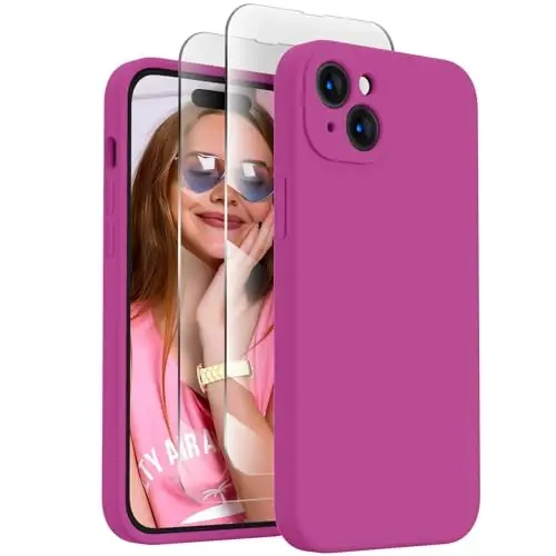 FireNova Designed for iPhone 15 Case, Silicone Upgraded [Camera Protection] Phone Case with [2 Screen Protectors], Soft Anti-Scratch Microfiber Lining Inside, 6.1 inch, Shocking Pink 