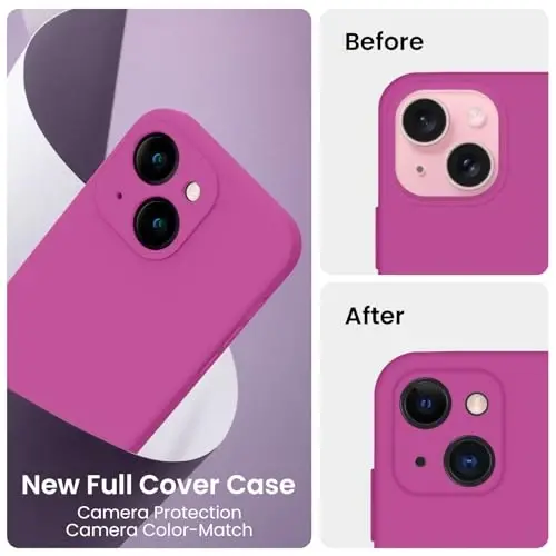 FireNova Designed for iPhone 15 Case, Silicone Upgraded [Camera Protection] Phone Case with [2 Screen Protectors], Soft Anti-Scratch Microfiber Lining Inside, 6.1 inch, Shocking Pink - 3