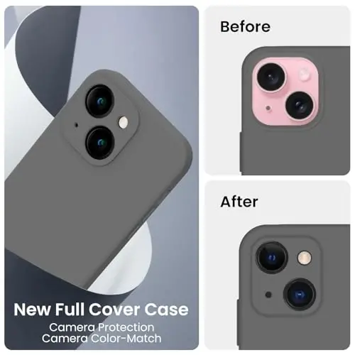 FireNova Designed for iPhone 15 Case, Silicone Upgraded [Camera Protection] Phone Case with [2 Screen Protectors], Soft Anti-Scratch Microfiber Lining Inside, 6.1 inch, Space Gray - 3