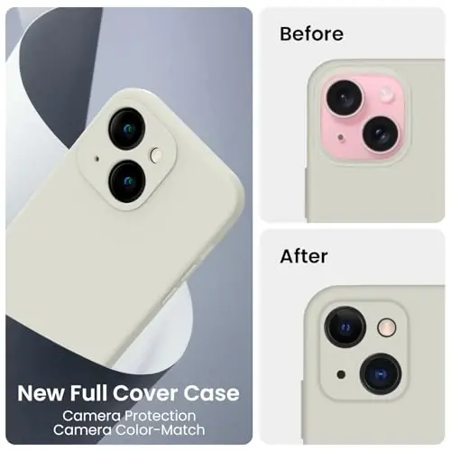 FireNova Designed for iPhone 15 Case, Silicone Upgraded [Camera Protection] Phone Case with [2 Screen Protectors], Soft Anti-Scratch Microfiber Lining Inside, 6.1 inch, Stone - 2