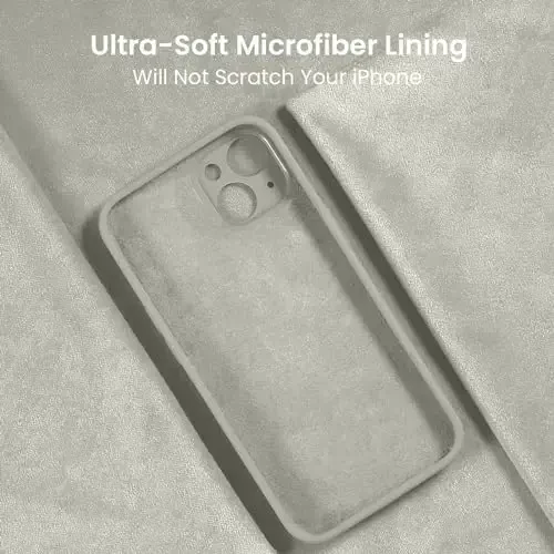 FireNova Designed for iPhone 15 Case, Silicone Upgraded [Camera Protection] Phone Case with [2 Screen Protectors], Soft Anti-Scratch Microfiber Lining Inside, 6.1 inch, Stone - 5