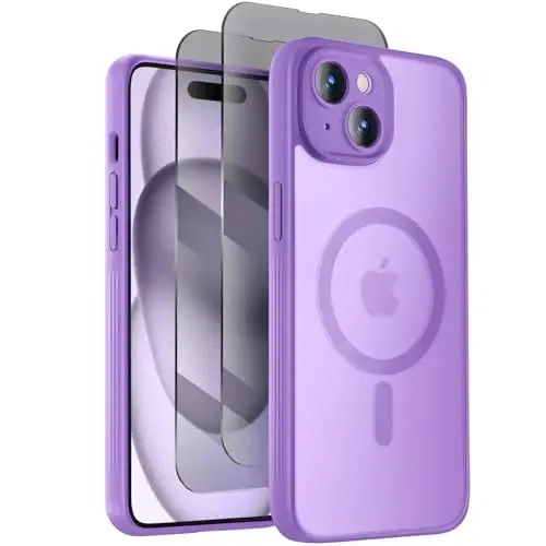 Symcele Designed for iPhone 15 Case, Compatible with MagSafe, with Privacy Screen Protectors X2, [Camera Protection] [15FT Military Drop Protection] Shockproof Phone Case, 6.1