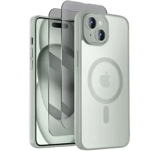 Symcele Designed for iPhone 15 Case, Compatible with MagSafe, with Privacy Screen Protectors X2, [Camera Protection] [15FT Military Drop Protection] Shockproof Phone Case, 6.1