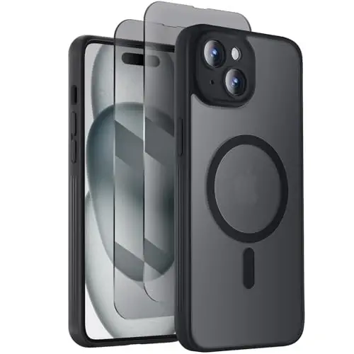 Symcele Designed for iPhone 15 Case, Compatible with MagSafe, with Privacy Screen Protectors X2, [Camera Protection] [15FT Military Drop Protection] Shockproof Phone Case, 6.1