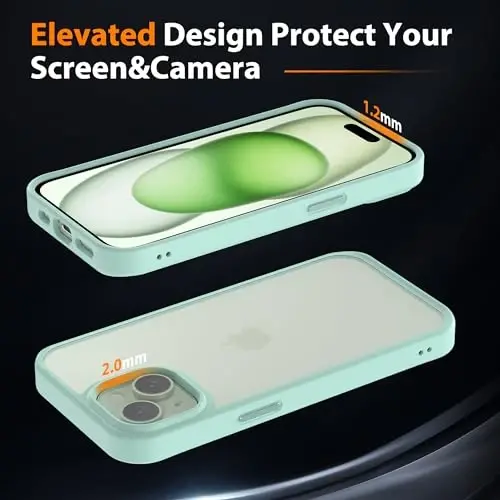 Wohvo Designed for iPhone 15 Case, 4FT Military Grade Drop Protection,Translucent Matte Hard Back with Soft Edge Airbag, Protective Phone Cases for iPhone 15 (Light Green) - 4