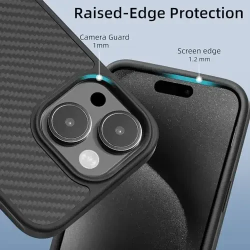 Tigowos Real Carbon Fiber for iPhone 15 Case, Fits magSafe Sturdy Protective Case for iPhone 15 Carbon Fiber Aramid Fiber with Military-Grade Drop Cover, Supports Wireless Charging, Black - TIGOWOS (1)