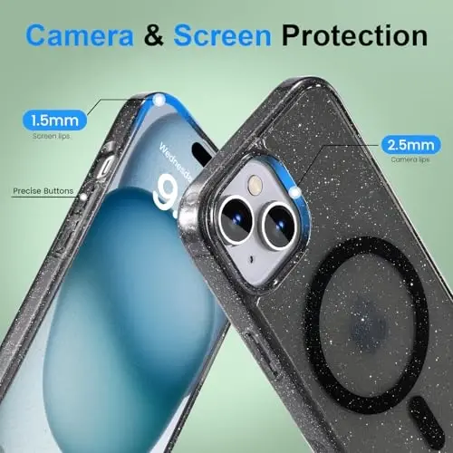 Tigowos for iPhone 15 Glitter case Fits MagSafe Anti-Stain Non-Yellowing Shockproof Impact Case Fits iPhone 15 Phone Cases 6.1