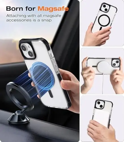 Tigowos for iPhone 15 Bumper Case Fits MagSafe 15FT Drop Resistant Anti-Yellowing Heavy Duty Shockproof Back Cover Fits iPhone 15 Phone Cases 6.1