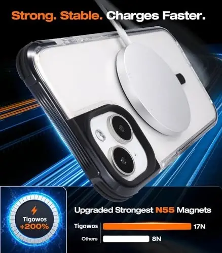 Tigowos for iPhone 15 Bumper Case Fits MagSafe 15FT Drop Resistant Anti-Yellowing Heavy Duty Shockproof Back Cover Fits iPhone 15 Phone Cases 6.1