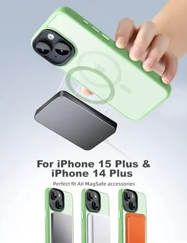 Tigowos for iPhone 15 Phone Case Fits MagSafe 10FT Drop Resistant Matte Skin Feeling Back Cover for iPhone 15 Case，Matcha Green - 3