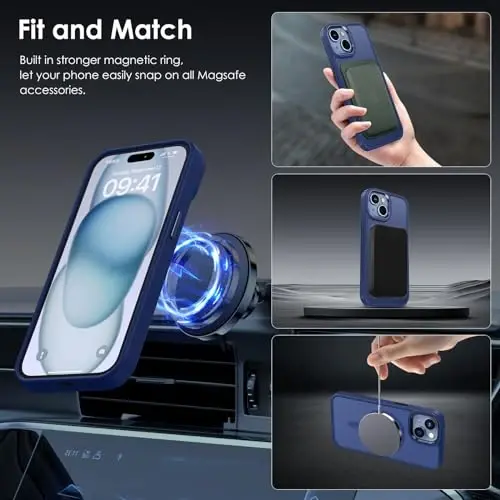 TIMORA Magnetic for iPhone 15 Case, [Compatible with MagSafe] Shockproof Protective Slim Translucent Matte Cover for iPhone 15Case Phone Case, Blue - 3