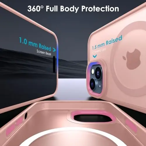 TIMORA Magnetic for iPhone 15 Case, [Compatible with MagSafe] Shockproof Protective Slim Translucent Matte Cover for iPhone 15Case Phone Case, Pink - 5