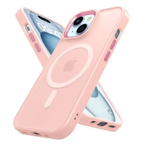 TIMORA Magnetic for iPhone 15 Case, [Compatible with MagSafe] Shockproof Protective Slim Translucent Matte Cover for iPhone 15Case Phone Case, Pink 