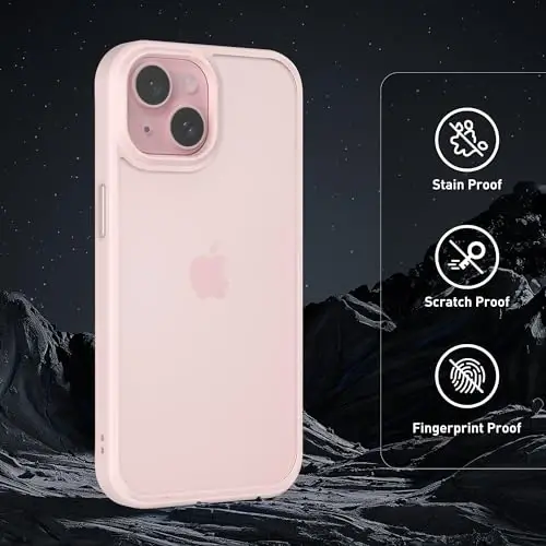 Wohvo Designed for iPhone 15 Case, 4FT Military Grade Drop Protection,Translucent Matte Hard Back with Soft Edge Airbag, Protective Phone Cases for iPhone 15 (Light Pink) - 3