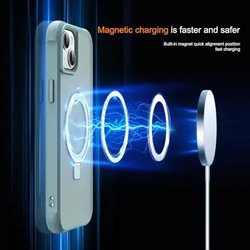 SKYLMW Compatible with iPhone 15 Case with Invisible Magnetic O-Ring Stand Military-Grade Translucent Case for iPhone 15 6.1