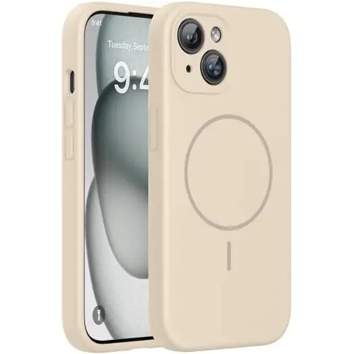 Miracase Compatible with iPhone 15 Case, [Soft Anti-Scratch Microfiber Lining], Liquid Silicone Case Gel Rubber Shockproof Drop Protection Phone Case for iPhone 15, Sand 