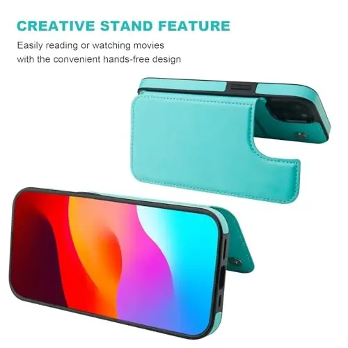 ONETOP for iPhone 15 Wallet Case with Credit Card Holder,LightBlue | Kickstand,ID/Cash Holder,Case Wallet with Card Slots,Double Magnetic Clasp,Durable PU Leather Shockproof Cover for Women Men - 5