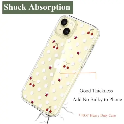Unov for iPhone 15 Case, Clear with Design, Slim Fit Good Grip, Embossed Phone Case, Shockproof Protective Cover, Raised Camera Protection, Soft TPU, Polka Dots - 6