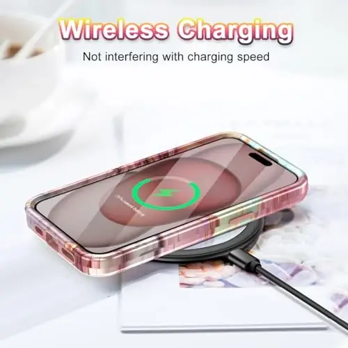 Btscase for iPhone 15 Case 6.1 inch (2023), Marble Pattern 3 in 1 Heavy Duty Shockproof Full Body Hard PC+Soft Silicone Drop Protective Women Girls Cover for iPhone 15, Rose Gold - 6