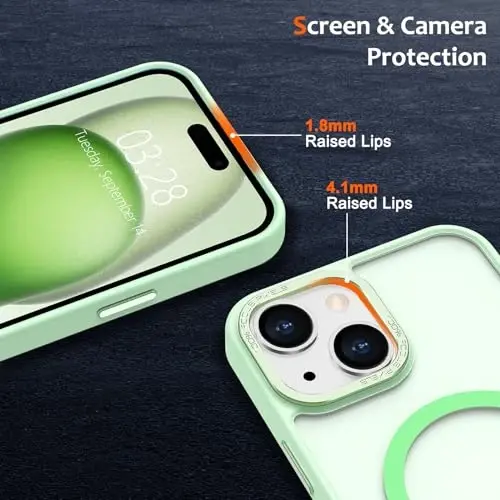 Anuck Case for iPhone 15 Case Magnetic Phone Case Compatible with MagSafe, Soft TPU Bumper Hard Translucent Matte Back Slim Fit Shockproof Protective Cover for Men Women Girls - Green - 3