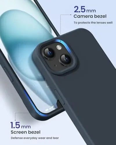 BUYDOT for iPhone 15 Case Liquid Silicone Slim Shockproof Protective Cover 6.1 Inch Anti-Scratch Drop Protection, Midnight Blue - 3