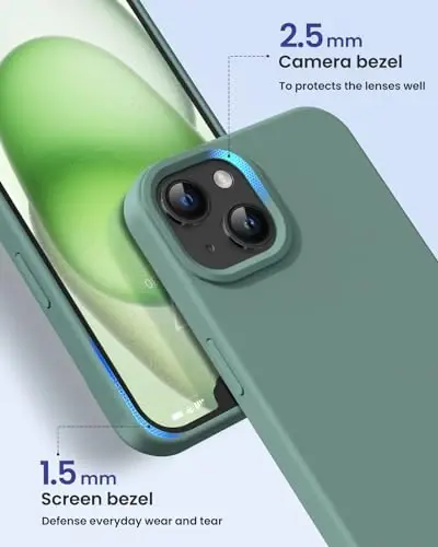 BUYDOT for iPhone 15 Case Liquid Silicone Slim Shockproof Protective Cover 6.1 Inch Anti-Scratch Drop Protection,Forest Green - 2