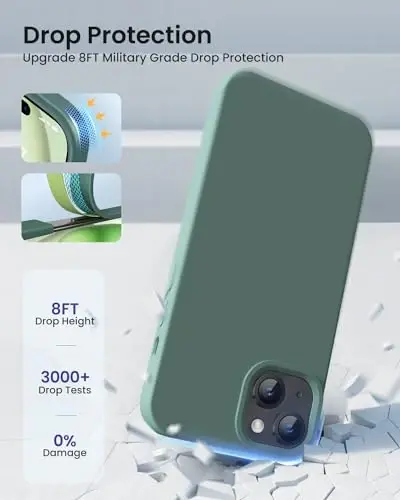 BUYDOT for iPhone 15 Case Liquid Silicone Slim Shockproof Protective Cover 6.1 Inch Anti-Scratch Drop Protection,Forest Green - 3