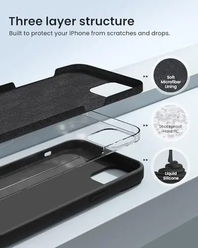BUYDOT for iPhone 15 Case Liquid Silicone Slim Shockproof Protective Cover 6.1 Inch Anti-Scratch Drop Protection,Black - BUYDOT (1)