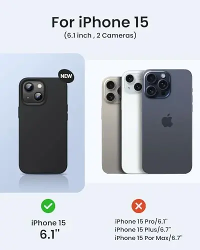 BUYDOT for iPhone 15 Case Liquid Silicone Slim Shockproof Protective Cover 6.1 Inch Anti-Scratch Drop Protection,Black - 6