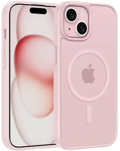 FNTCASE for iPhone 15 Case: for iPhone 14 Case & iPhone 13 Case [Compatible with Magsafe] Translucent Matte Magnetic Phone Cover - Military Grade Drop Protection Shockproof Protective Cases - Pink - 1