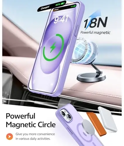 FNTCASE for iPhone 15/14/13 Case, Fit for Magsafe, Glass Screen Protector | Translucent Matte, Magnetic Phone Cases, 14FT Military Grade Drop Protection, Slim Shockproof Protective Cover, Light Purple - 3