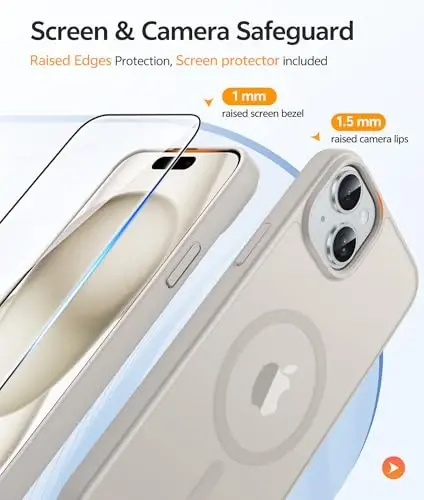 FNTCASE for iPhone 15/14/13 Case, Fit for Magsafe, Glass Screen Protector | Translucent Matte, Magnetic Phone Cases, 14FT Military Grade Drop Protection, Slim Shockproof Protective Cover, Off White - 4
