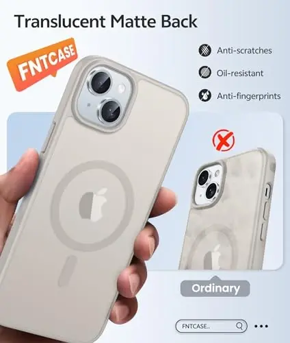 FNTCASE for iPhone 15/14/13 Case, Fit for Magsafe, Glass Screen Protector | Translucent Matte, Magnetic Phone Cases, 14FT Military Grade Drop Protection, Slim Shockproof Protective Cover, Off White - 6