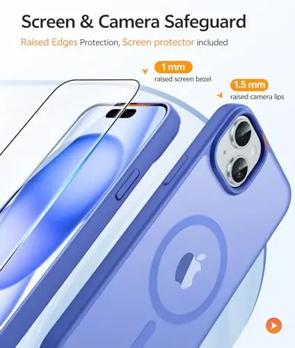 FNTCASE for iPhone 15/14/13 Case, Fit for Magsafe, Glass Screen Protector | Translucent Matte, Magnetic Phone Cases, 14FT Military Grade Drop Protection, Slim Shockproof Protective Cover, Ultramarine - 4
