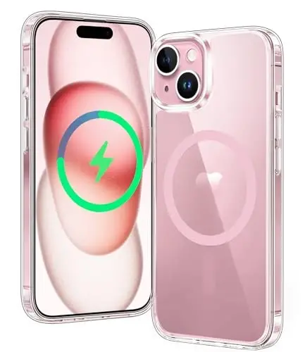 FNTCASE for iPhone 15 Case Clear: iPhone 14/13 Case Magnetic Phone Cases Compatible with Magsafe Slim Anti Yellowing Military Grade Drop Protection Rugged Protective Transparent Cover (C-A Pink) - 1