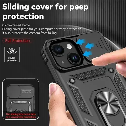 HNHYGETE for iPhone 15 Case with HD Screen Protector: [Military Grade 20ft. Drop Tested] Ring Shockproof Protective Phone Case for - iPhone 15 Black - 4