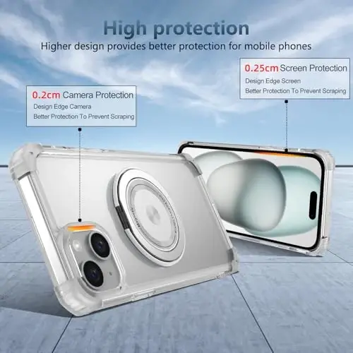 IYTRRYH for iPhone 15 Case Magnetic Compatible with MagSafe Wireless Charging,with 2 Screen Protector,for 15 Case Built-in 360°Kickstand Ring,Military Grade Drop Heavy Duty Protection Shockproof Clear - 5