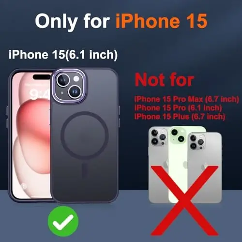 JAME for iPhone 15 Case, iPhone 15 Phone Case with 2 Tempered-Glass Screen Protectors [Compatible with Magsafe][Military-Grade Protection] Shockproof Slim Fit Phone Case for iPhone 15 Case, Purple - 2