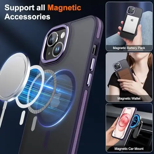 JAME for iPhone 15 Case, iPhone 15 Phone Case with 2 Tempered-Glass Screen Protectors [Compatible with Magsafe][Military-Grade Protection] Shockproof Slim Fit Phone Case for iPhone 15 Case, Purple - 3