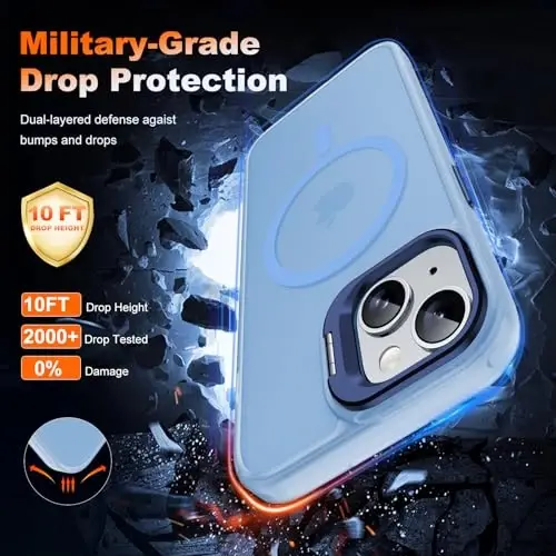 JAME for iPhone 15 Case with Stand, [Compatible with Magsafe] Built-in Camera Kickstand Phone Cover for iPhone 15, Magnetic Case for iPhone 15 6.1”, Sierra Blue - 5