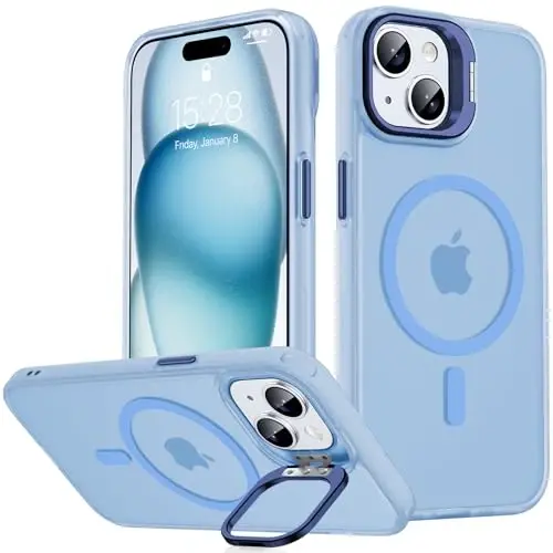 JAME for iPhone 15 Case with Stand, [Compatible with Magsafe] Built-in Camera Kickstand Phone Cover for iPhone 15, Magnetic Case for iPhone 15 6.1”, Sierra Blue - JAME