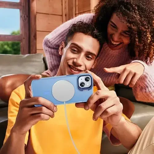 JAME for iPhone 15 Case with Stand, [Compatible with Magsafe] Built-in Camera Kickstand Phone Cover for iPhone 15, Magnetic Case for iPhone 15 6.1”, Sierra Blue - 6