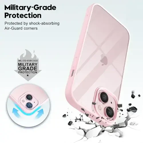LoeoeL for iPhone 15 Case Clear, Transparent Hybrid 15 Phone Case [Hard Plastic & Soft Silicone Bumper] Acrylic Non Yellowing Thin Slim Protective Cover for Women, Light Pink - 9