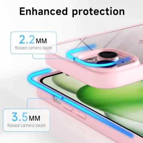 LoeoeL for iPhone 15 Case Clear, Transparent Hybrid 15 Phone Case [Hard Plastic & Soft Silicone Bumper] Acrylic Non Yellowing Thin Slim Protective Cover for Women, Light Pink - 5