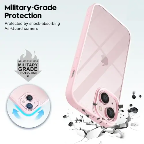LoeoeL for iPhone 15 Case Clear, Transparent Hybrid 15 Phone Case [Hard Plastic & Soft Silicone Bumper] Acrylic Non Yellowing Thin Slim Protective Cover for Women, Light Pink - 6